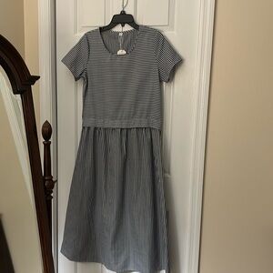 Blue and White Striped Tiered A-Line Dress